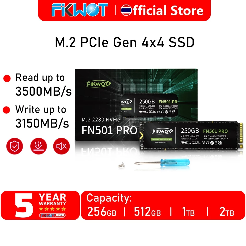 Fikwot FN501Pro NVMe PCIe Gen3.0x4 M.2 2280 SSD Read 3500MB/s Write 3150MB/s สำหรับ Laptop และ PC 250GB 256GB 512GB 1TB