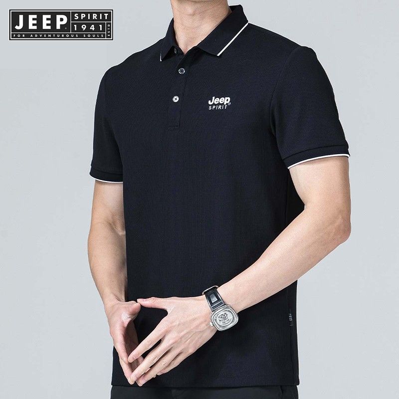 JEEP SPIRIT 1941 ESTD เสื้อยืดโปโล แขนสั้น ลําลอง ผ้าฝ้าย สีพื้น คุณภาพสูง แฟชั่