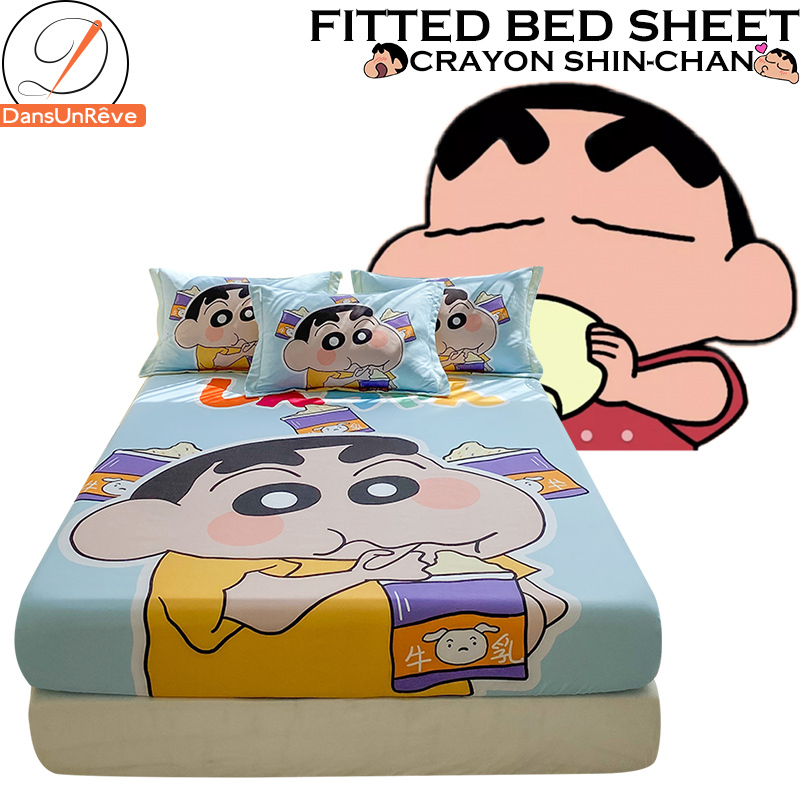 ผ้าปูที่นอน 3.5ฟุต 5ฟุต 6ฟุต ชินจังน่ารัก สีฟ้า Crayon Shin-chan sheet ผ้าปูที่นอน6ฟุต สูง 10 นิ้ว รัดมุม 360 องศา