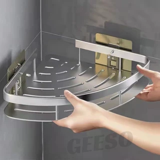 GEESO ชั้นวางของในห้องน้ำ ที่เก็บของ ที่วางของในห้องน้ํา ในน้ำ เข้ามุม ชั้นอลูมิเนียมติดผนัง ห้องครัว ไม่ต้องเจาะ ติดตั้ง Bathroom Rack