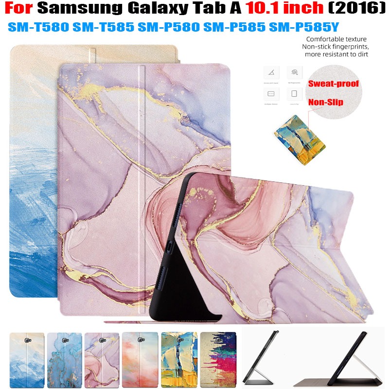 สําหรับ Samsung Galaxy Tab A 10.1 (2016) คุณภาพสูงหนังฝาครอบ SM-T580 SM-T585 SM-P580 SM-P585 SM-P585Y แฟชั่นสีภาพวาดสีน้ํามันแท็บเล็ต