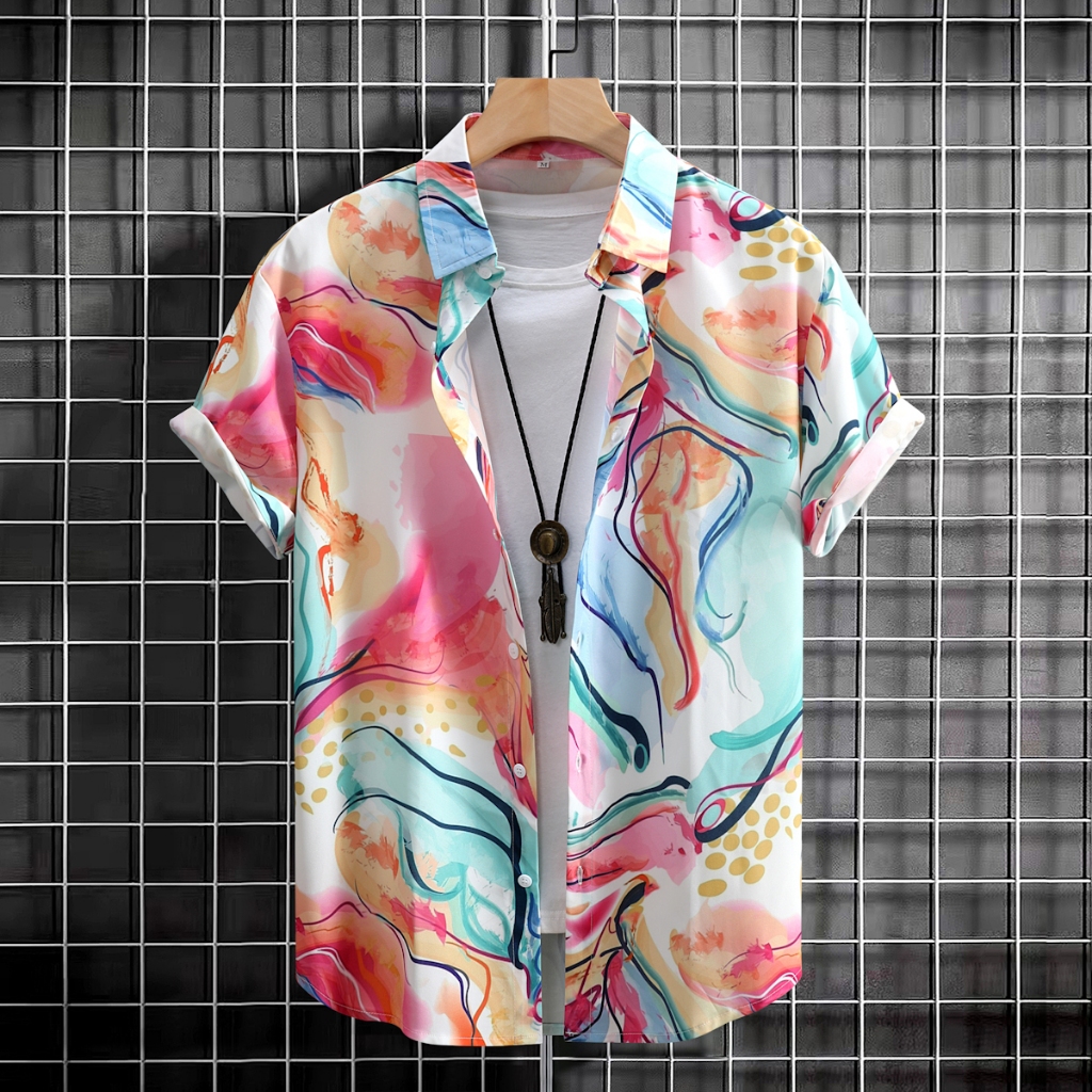 เสื้อเชิ้ตแขนสั้นลําลอง ลายทาง แฟชั่นฤดูร้อน สําหรับผู้ชาย