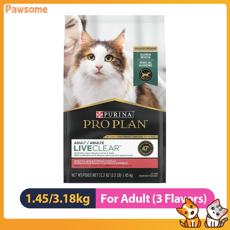Purina Proplan LIVECLEAR อาหารแมว สูตรไก่งวง แซลม่อน สําหรับผู้ใหญ่ แมว 1.45 กก. 3.18 กก./ถุง