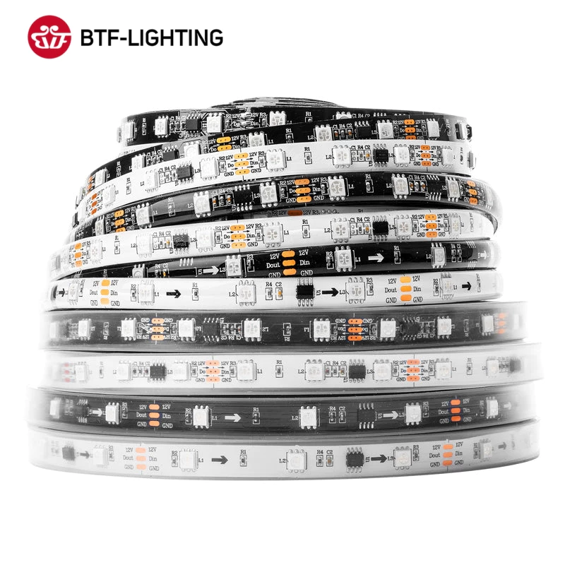 BTF-LIGHTING WS2811 30/45/60LEDs/m RGB IC แถบไฟ LED 1 IC ควบคุม 3 LEDs แถบไฟพิกเซลที่แอดเดรสได้ DC12V การรับรอง UL
