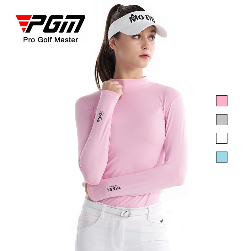 PGM กอล์ฟฤดูร้อนน้ำแข็งผ้าไหมผู้หญิงฐานเสื้อกันแดดป้องกันแดดแขนยาวส่วนลึก T เสื้อยืด ที่มียืดหยุ่นสูงระบายอากาศได้ดีแห้งสบายเนื้อผ้า