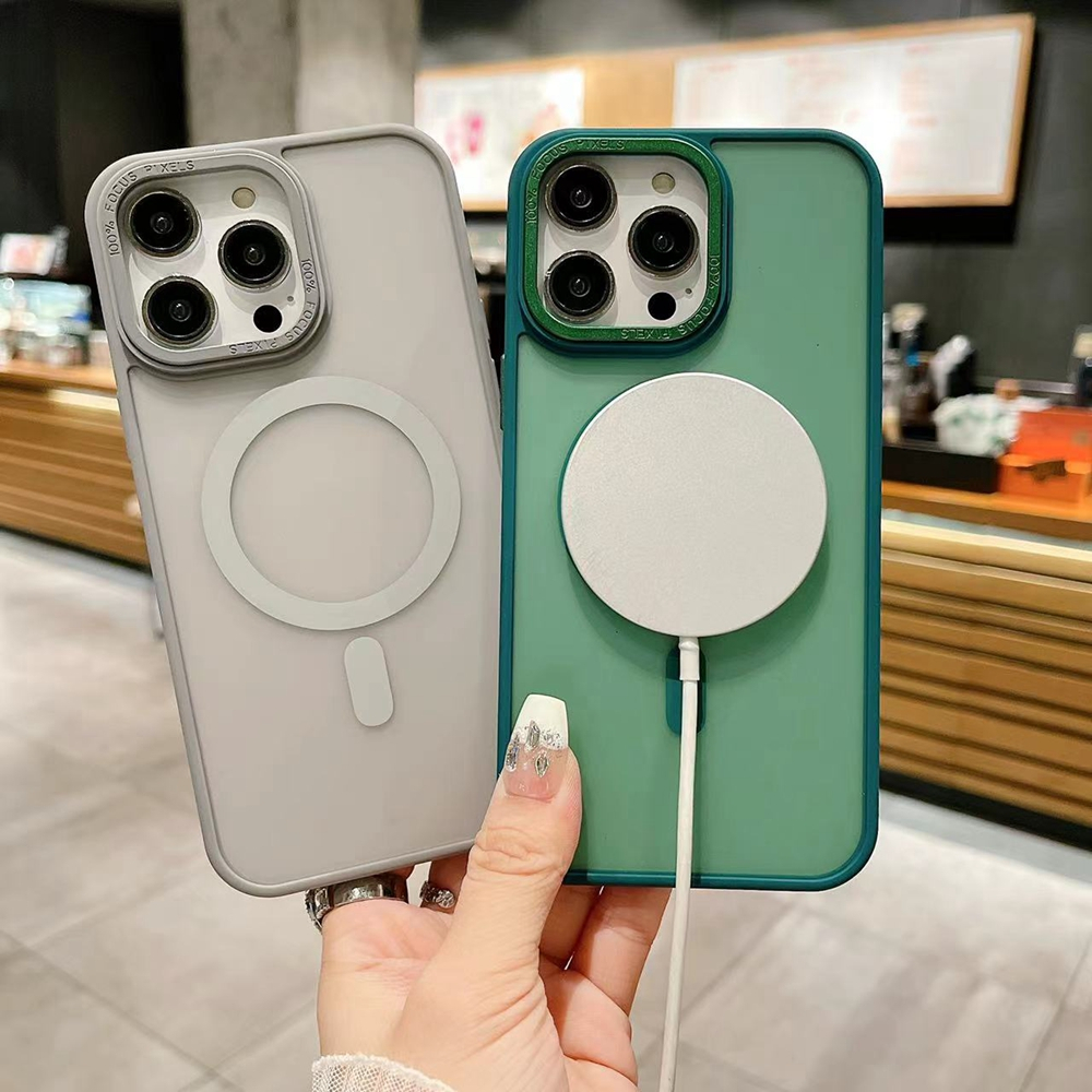 เคสโทรศัพท์มือถือ PC แข็ง ผิวด้าน ขอบซิลิโคนนิ่ม แบบแม่เหล็ก เรียบง่าย สําหรับ iPhone 15 14 13 Pro Max 15 Plus