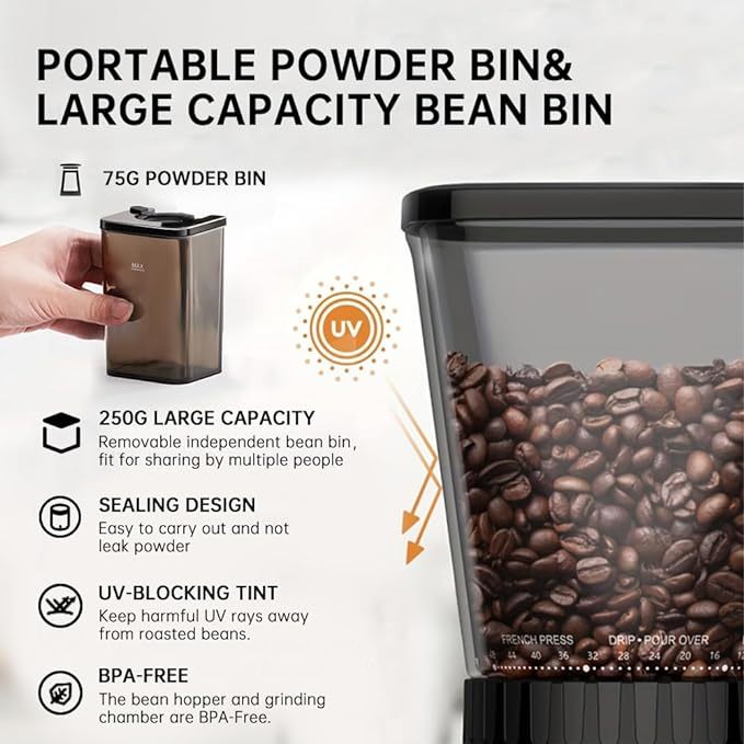 Cafelffe เครื่องบดเมล็ดกาแฟไฟฟ้า ทรงกรวย ปรับได้ สําหรับ 2-12 ถ้วย ราคา ถูกที่สุด ดีลบีเคเค แกลเลอรีภาพที่ 4