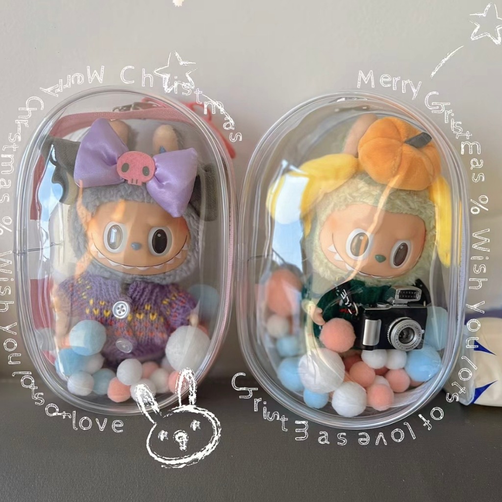 กระเป๋าสตางค์ แบบหนา ขนาด 15 ซม. สีโปร่งใส สําหรับใส่ตุ๊กตา Popmart accessory