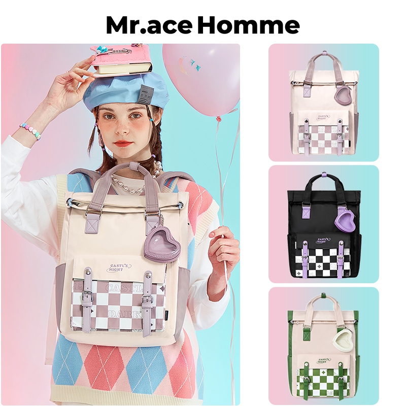 Mr. ace Homme กระเป๋านักเรียนอินเทรนด์สำหรับผู้หญิงสไตล์เกาหลีกระเป๋าเป้สะพายหลัง