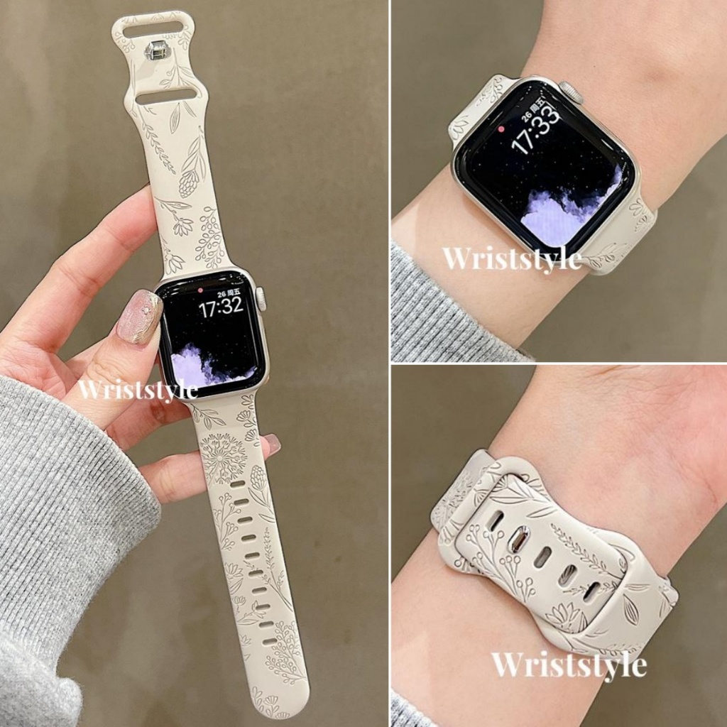 สายนาฬิกาข้อมือซิลิโคน ลายดอกไม้ธรรมชาติ สําหรับ Apple Watch S9 8 7 6 5 4 3 2 1 SE2 ULTRA iWatch 49 มม. 45 44 42 41 40 38