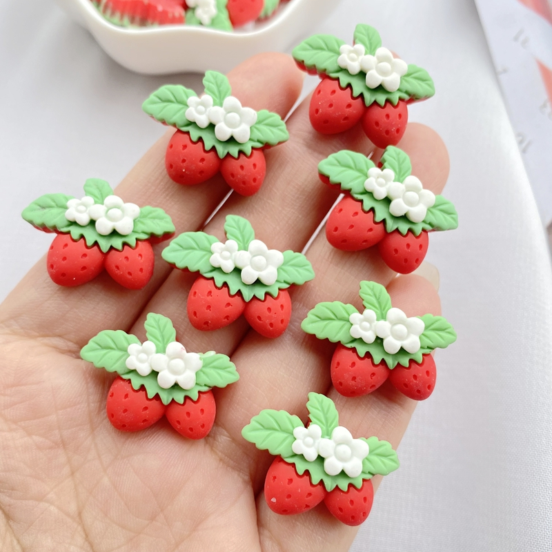 กิ๊บติดผมเรซิ่น ลายดอกไม้ สตรอเบอร์รี่น่ารัก แฮนด์เมด DIY เครื่องประดับผม 10 ชิ้น