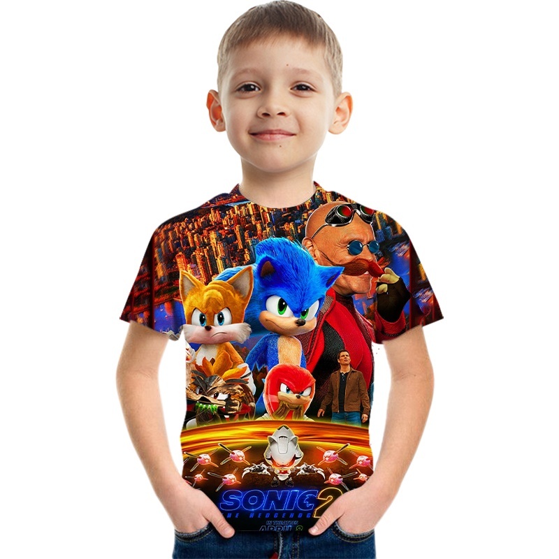 เสื้อยืดแขนสั้น ระบายอากาศ ลาย Sonic the Hedgehog แฟชั่นฤดูร้อน สําหรับเด็กผู้ชาย อายุ 3-14 ปี 2024