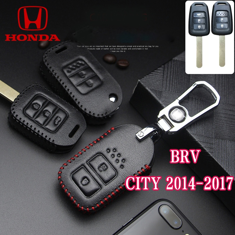 เคสกุญแจรีโมทรถยนต์ หนังวัวแท้ 2 3 ปุ่ม อุปกรณ์เสริม สําหรับ Honda City 2014-2017 BRV