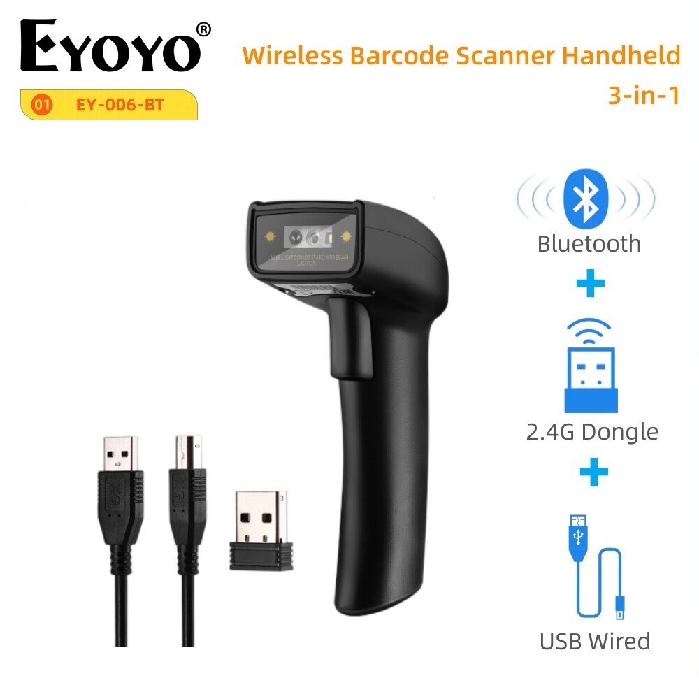 Eyoyo 3 in 1 เครื่องสแกนบาร์โค้ด 1D 2D QR CCD PDF417