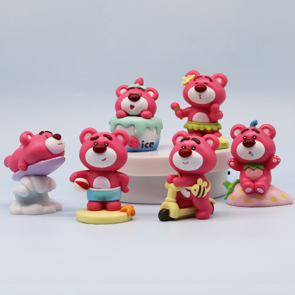 โมเดลฟิกเกอร์ PVC รูปการ์ตูน Toy Story 3 Lotso Strawberry Bear Ice Cream Q Version ขนาด 7 ซม. สําหรับตกแต่งเค้ก 6 ชิ้น ต่อชุด