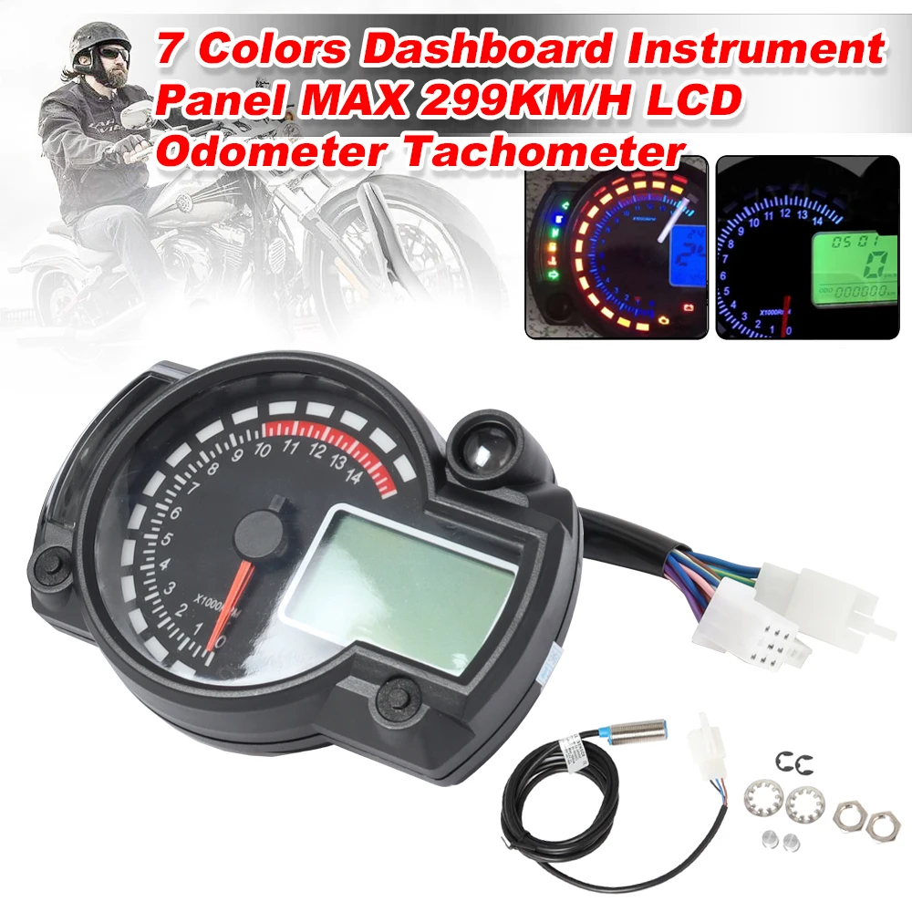 เครื่องวัดความเร็วรอบเครื่องยนต์ดิจิทัล LCD RX2N ATV 15000 RPM 7 สี สําหรับรถจักรยานยนต์