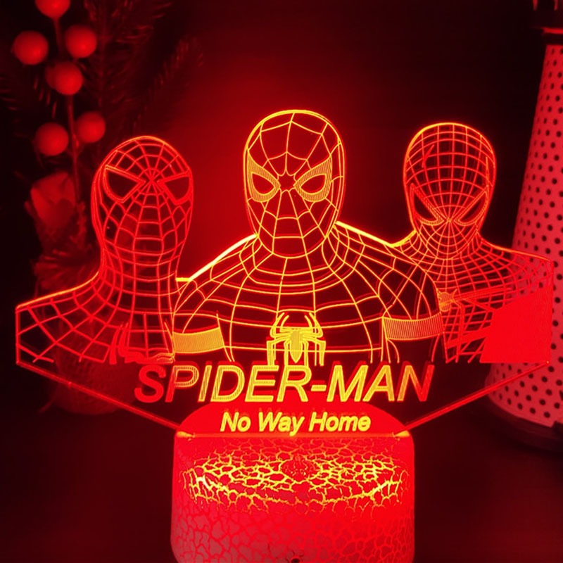 โคมไฟตั้งโต๊ะอะคริลิค LED รูปสไปเดอร์แมน 3D ใช้แบตเตอรี่ USB สําหรับเซอร์ไพรส์วันเกิด