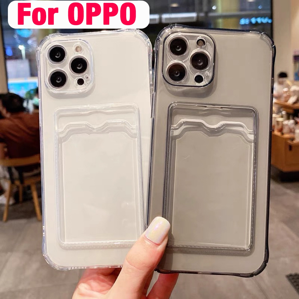 กันกระแทกเคสใส่บัตร เคสซิลิโคนใส เคสใสทรงสี่เหลี่ยม OPPO F9 Pro A15 A15S A16 A16K A16E A17 A17K A1K 