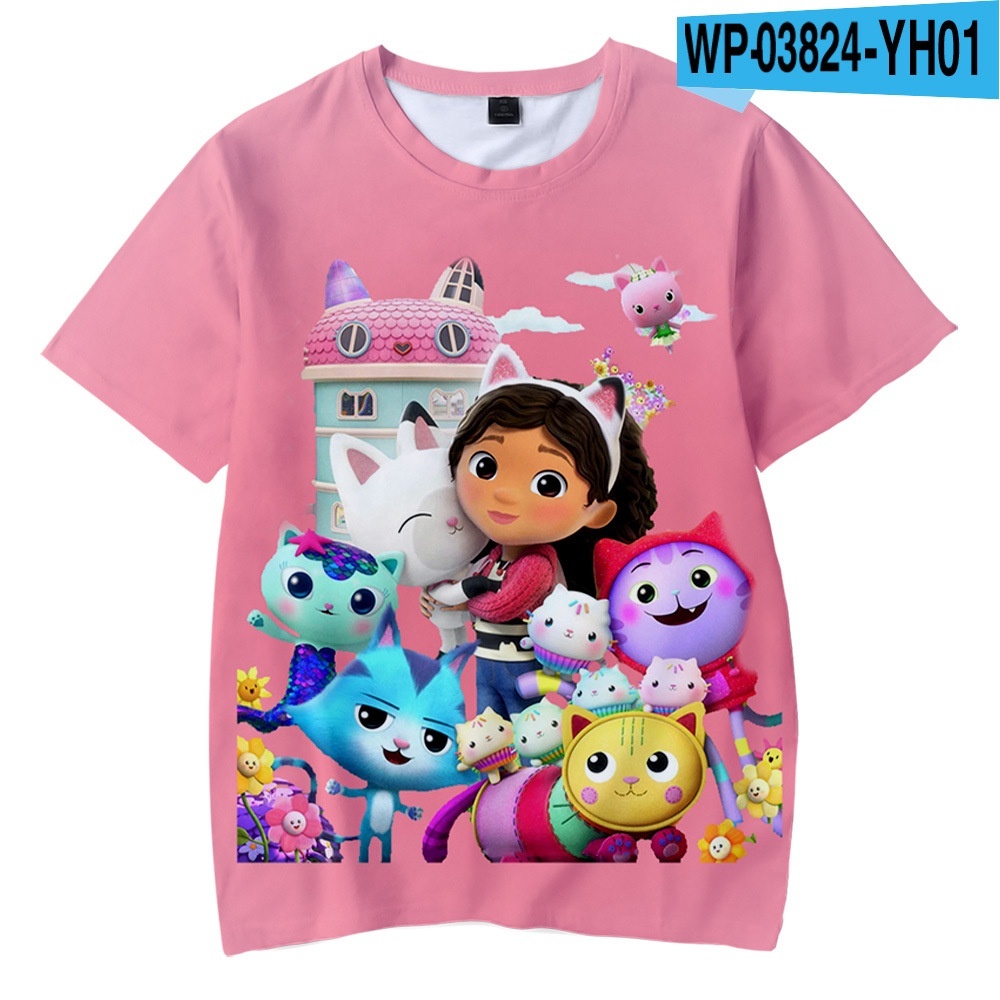 Kawaii น่ารัก Gabbys ตุ๊กตา House อะนิเมะรูปแบบเสื้อยืด 3D T-shrit สาวแขนสั้นเสื้อยืด