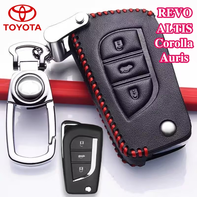 ปลอกกุญแจหนังแท้ 3 ปุ่ม อุปกรณ์เสริม สําหรับ Toyota REVO ALTIS COROLLA AURIS