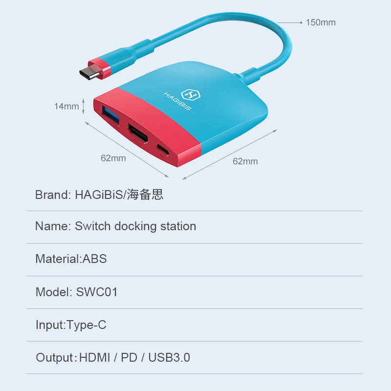 Hagibis สวิทช์ Dock TV Dock สําหรับ Nintendo Switch แบบพกพา Docking Station USB C ถึง 4K HDMI เข้ากันได้กับ USB 3.0 Hub สําหรับ iPhone 16/15 Pro Macbook Pro