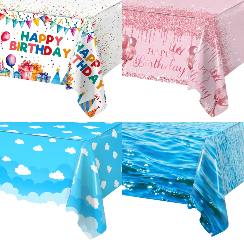 ผ้าปูโต๊ะ ทรงสี่เหลี่ยมผืนผ้า กันน้ํา PE ขนาด 220x130 ซม. สําหรับตกแต่งปาร์ตี้วันเกิด