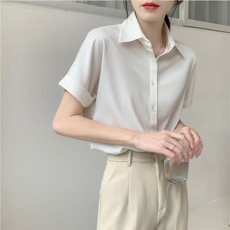 เสื้อเชิ้ต แขนสั้น ผ้าชีฟอง แบบมืออาชีพ สไตล์เกาหลี สําหรับผู้หญิง