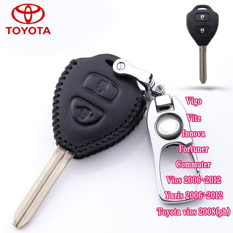 เคสกุญแจรีโมตรถยนต์ หนังวัวแท้ 2 ปุ่ม อุปกรณ์เสริม สําหรับ toyota vios2006-2012 yaris2006-2012 Vitz commuter toyota vios2008(PH) vigo innova fortuner