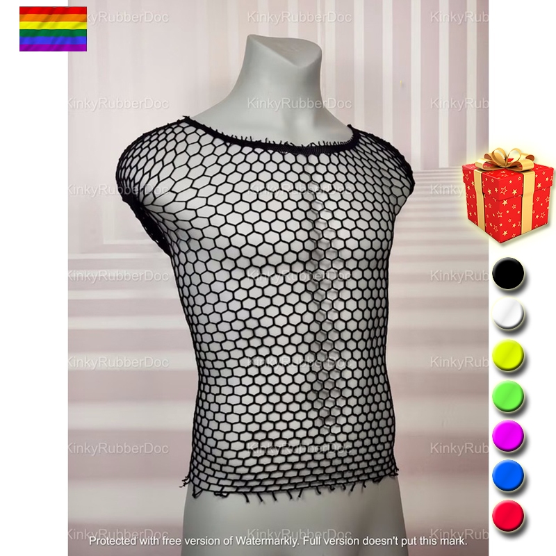 เสื้อยืด ผ้าตาข่าย เซ็กซี่ Gay Fetish Erotic Outfit BDSM Manner Gay Pride Outfit LGBT Kinky Tuch Sexy Hoschen Party Club Mode Unisex