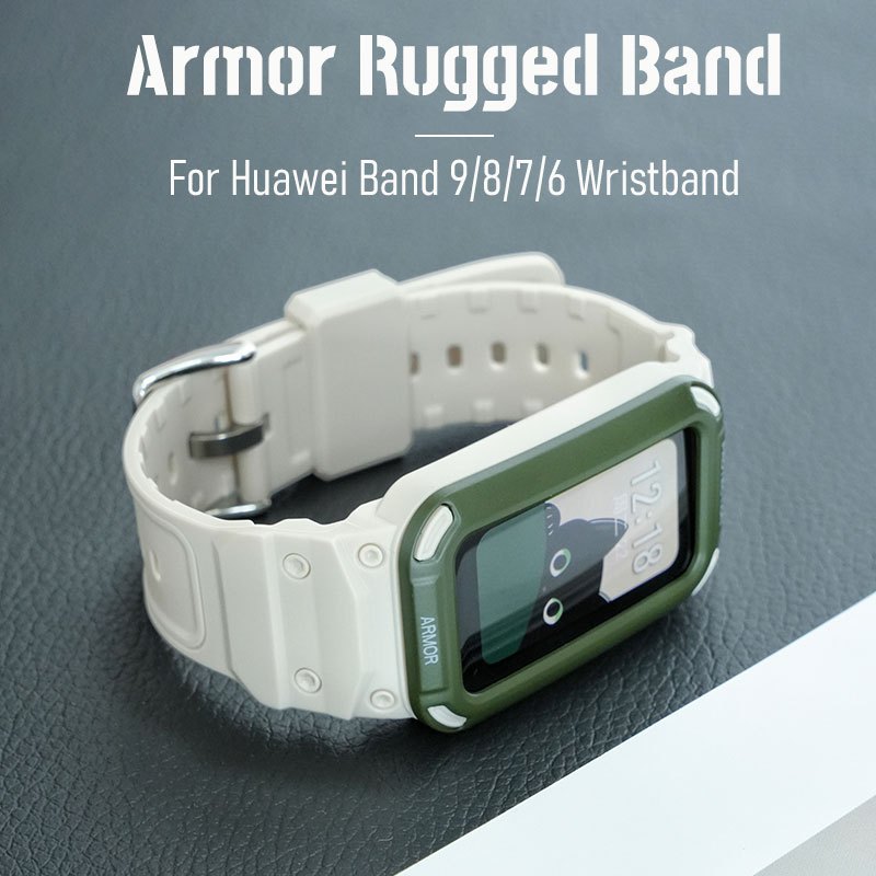 2 in 1 สายนาฬิกาข้อมือ TPU PC แบบแข็ง สองชั้น พร้อมเคสป้องกัน แบบเปลี่ยน สําหรับ Huawei Band 9 8 7 6 Honor Band 6