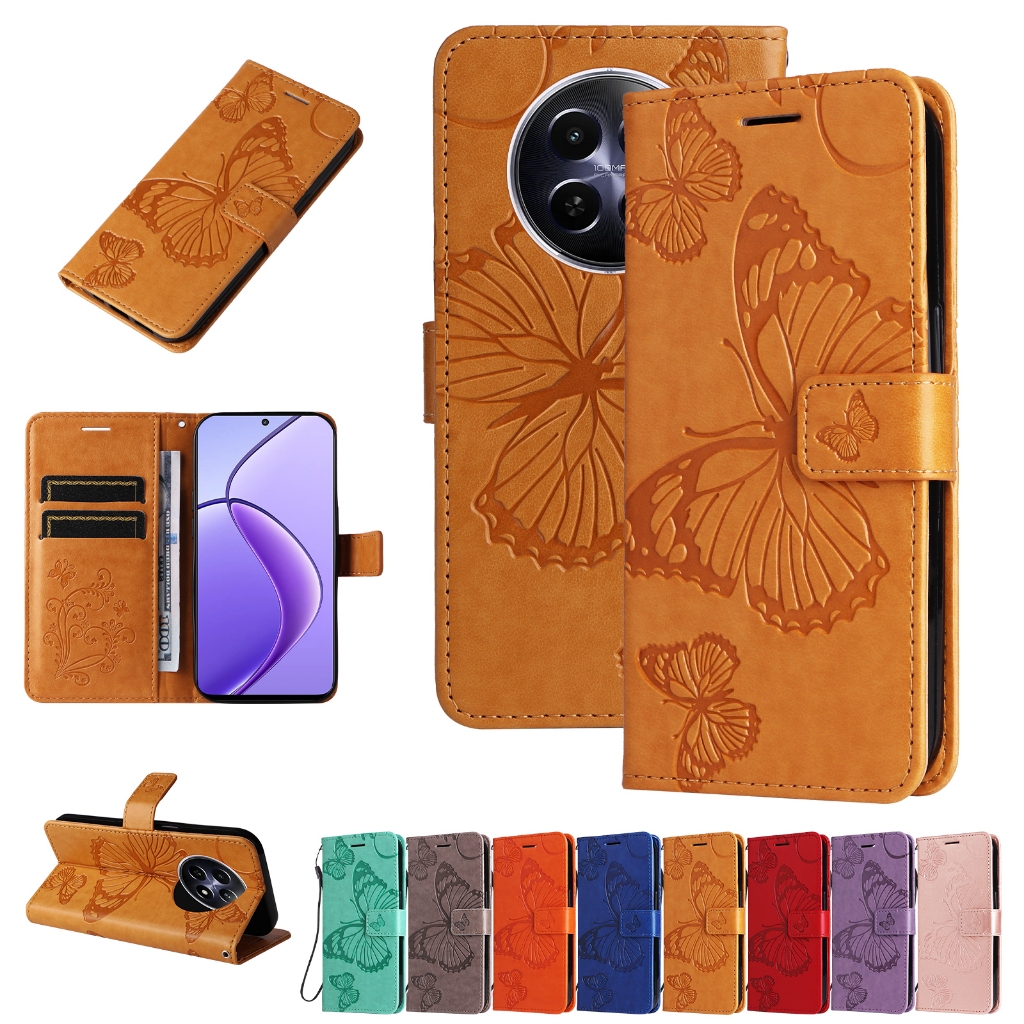 เคสโทรศัพท์มือถือ แบบฝาพับ ลายผีเสื้อ พร้อมช่องใส่บัตร และขาตั้ง สําหรับ Oppo F25 Reno 11 11F Realme 12 Pro Plus 5G C67 4G