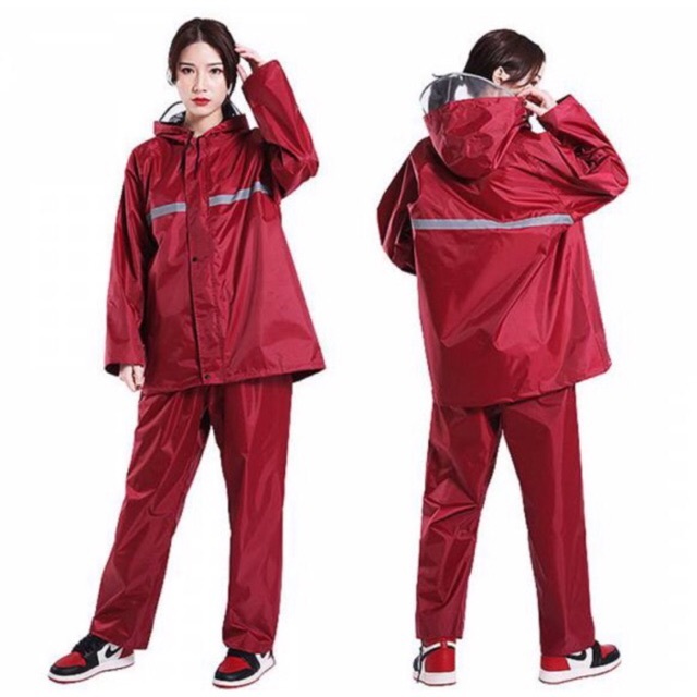（8สี）New Alitech ชุดกันฝน เสื้อกันฝน สีกรมท่า มีแถบสะท้อนแสง รุ่น หมวกติดเสื้อ Waterproof Rain Suit