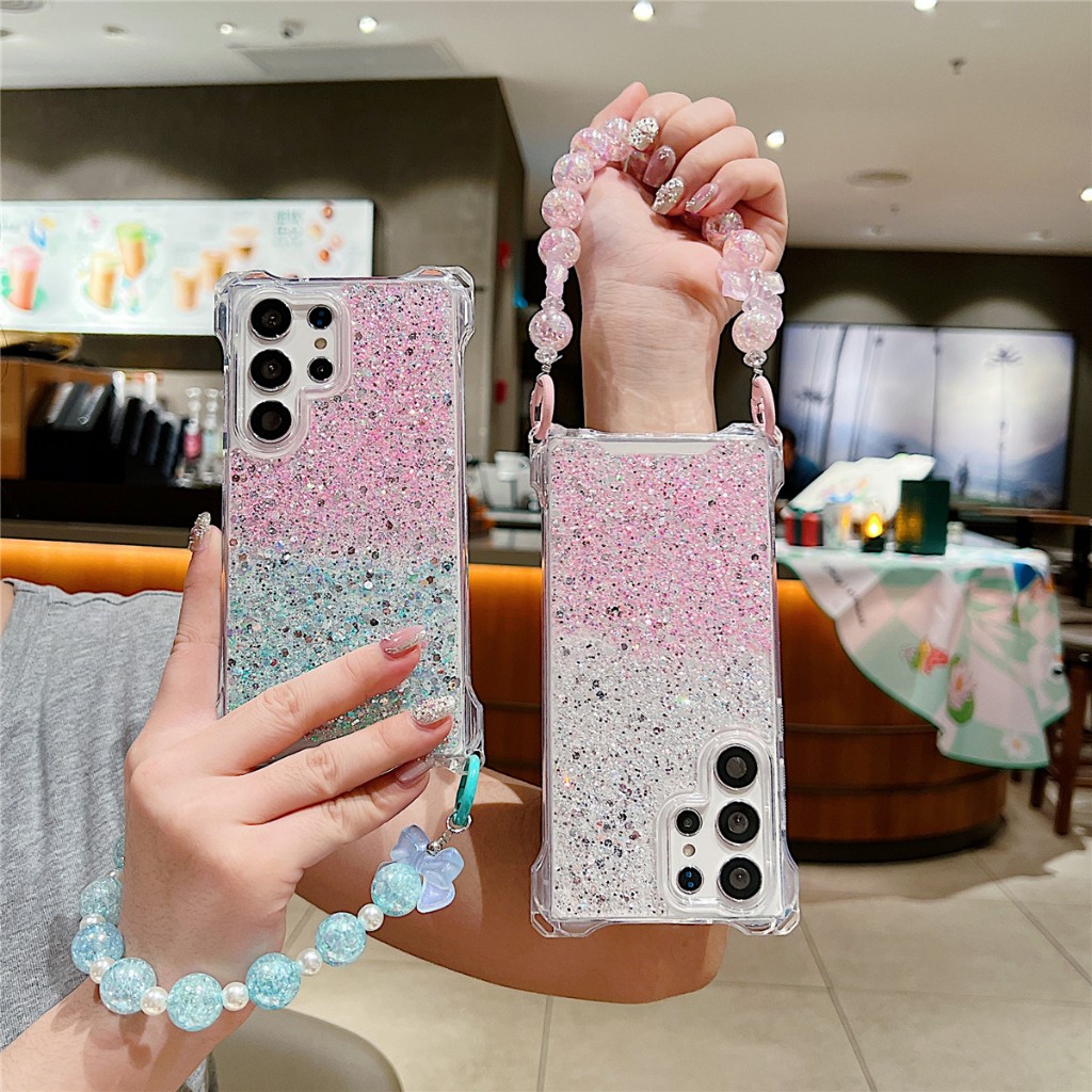 แวววาว ดวงดาว โซ่ลูกปัด เคส Samsung Galaxy S24 Ultra S24 Plus S24 S23 Ultra S23 Plus S23 S22Ultra A13 A33 A53 A14 A15 A34 A54 A55 5G Case เคสโทรศัพท์ใหม่ TPU ป้องกันการตก เคสมือถือซัมซุง