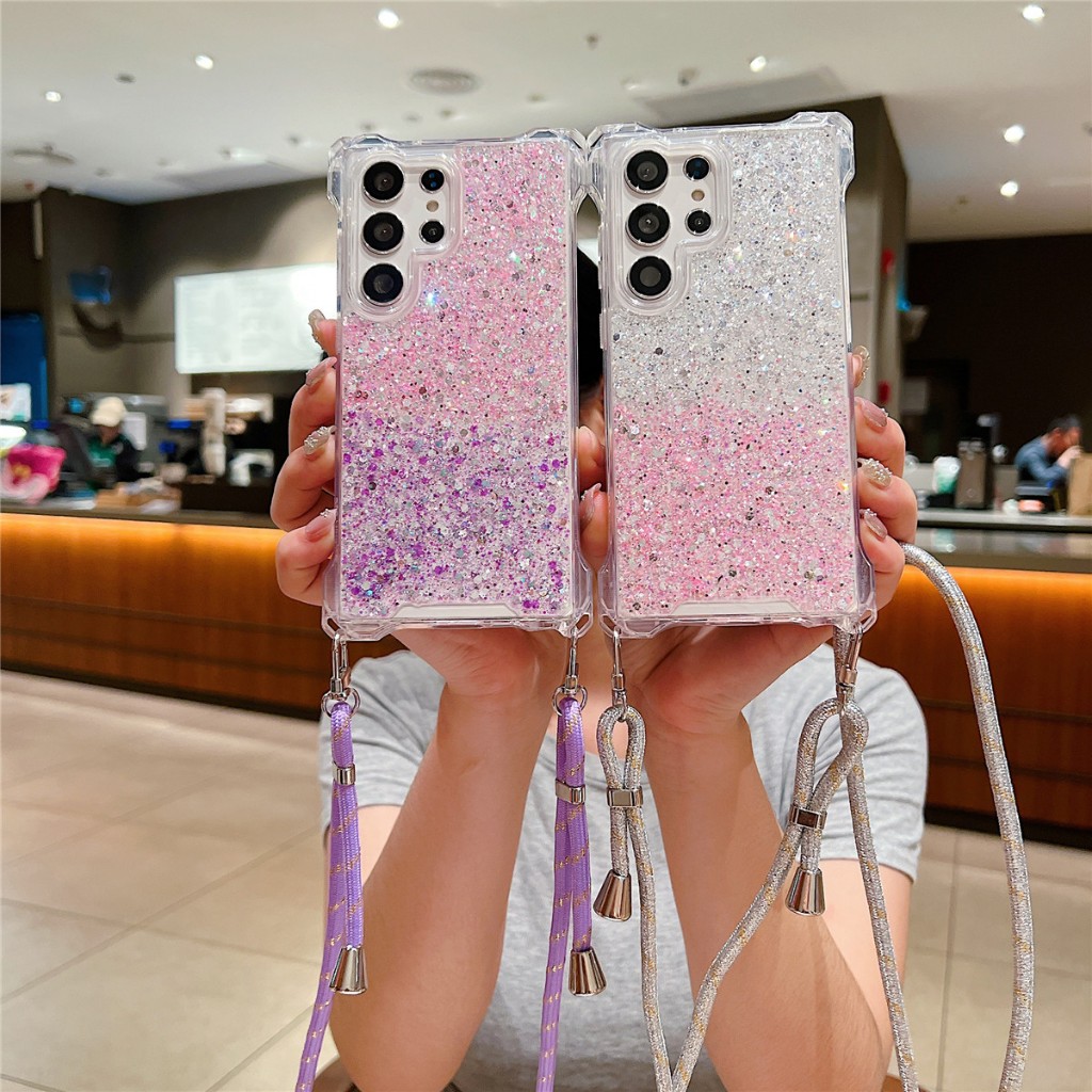แวววาว ดวงดาว สายห้อย เคส Samsung Galaxy S24 Ultra S24 Plus S24 S23 Ultra S23 Plus S23 S22Ultra A13 A33 A53 A14 A15 A34 A54 A55 5G Case เคสโทรศัพท์ใหม่ TPU ป้องกันการตก เคสมือถือซัมซุง