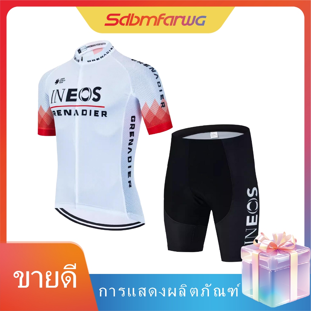 สีขาวชุดจักรยาน แขนสั้นการแข่งขันผู้ชายกางเกงปั่นจักรยาน ชุดจักรยาน ระบายอากาศโพลีเอสเตอร์กางเกงจักรยาน2024