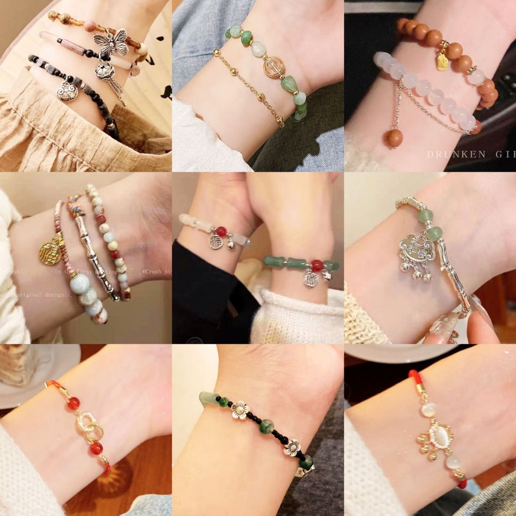 ใหม่ สร้อยข้อมือ ประดับลูกปัดหยก สีดํา สไตล์จีนย้อนยุค แฟชั่น 2024