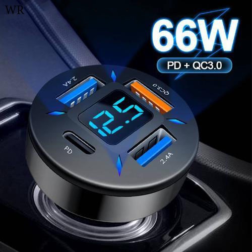 รุ่น 66W ที่ชาร์จแบตในรถ เสียบได้พร้อมกันทั้ง 4 รู มีจอแสดงผลแบบเรียลไทม์ Car Charger ที่ชาร์ตสำหรับซัมซุง for Huawei Xiaomi QC 3.0 ที่ชาร์จโทรศัพ Type-C ที่ชาร์จไอโฟนในรถ USB โทรศัพท์มือถือ หัวชาร์จเร็ว หัวชาร์จ อะแดปเตอร์ รถยนต์