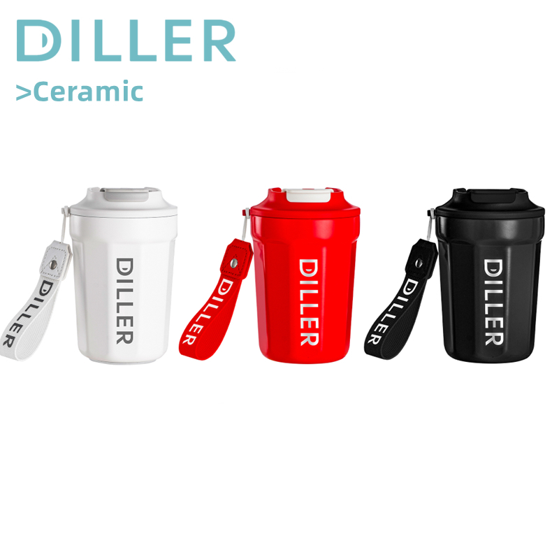 Diller แก้วกระติกน้ําร้อนเซรามิค สเตนเลส 316 มีฉนวนกันความร้อน สําหรับดื่มกาแฟ (450 มล.) MLH9096