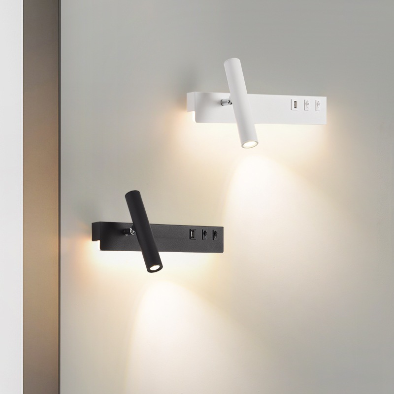 โคมไฟติดผนัง LED สไตล์นอร์ดิกโมเดิร์น พร้อมสวิตช์ USB สําหรับตกแต่งห้องนอน ห้องนั่งเล่น