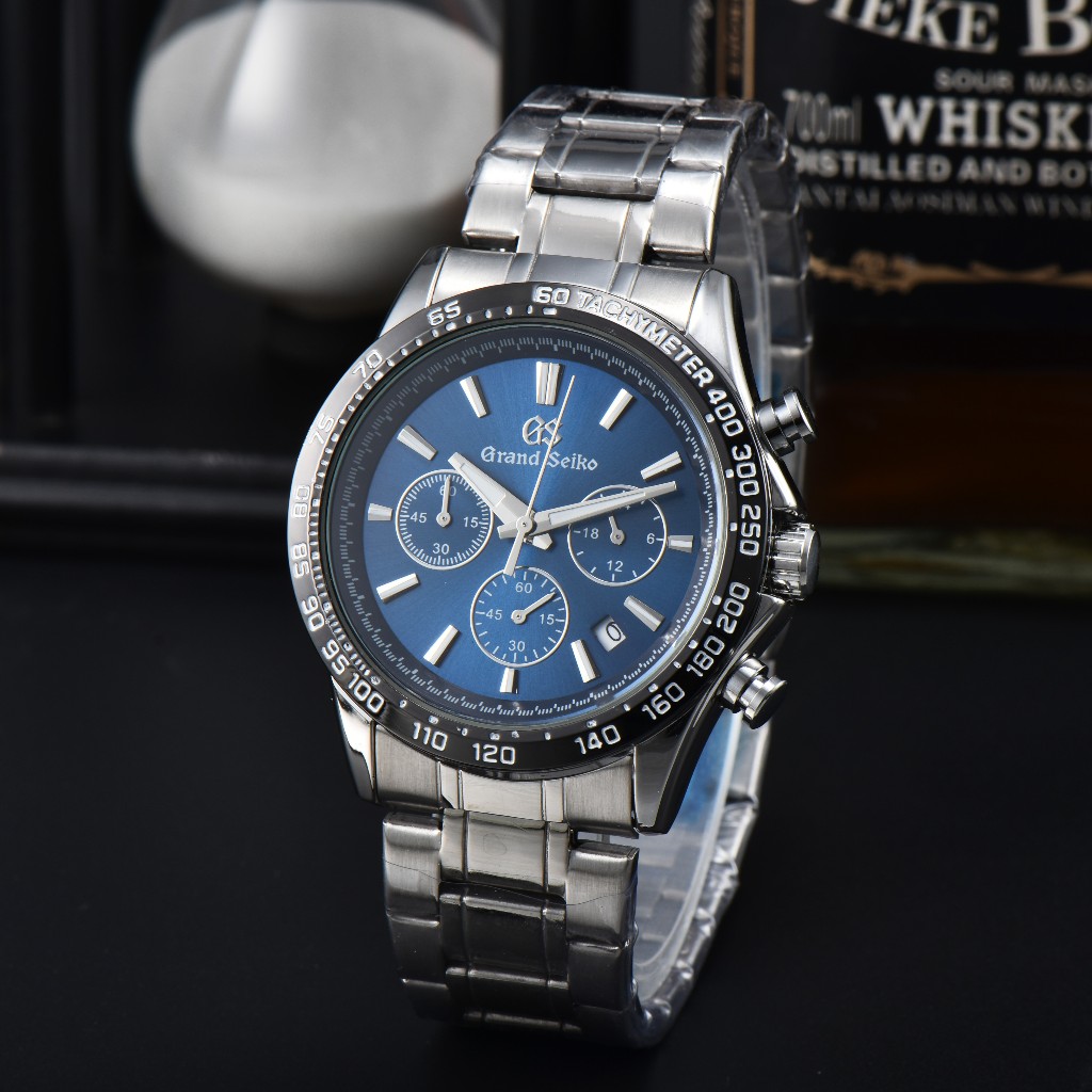 Grand SEIKO นาฬิกาข้อมือควอตซ์แฟชั่น สายแสตนเลส กันน้ํา หน้าปัดสีฟ้า สไตล์เกาหลี ญี่ปุ่น สําหรับบุรุษ
