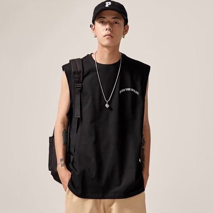 YIPINYOUYOU  2023 ผู้ชายใหม่ผ้าฝ้ายแขนกุดเสื้อยืดแฟชั่นหลวมผู้ชายเสื้อกั๊กเสื้อยืดวันหยุดชายหาด - รูปที่ 3