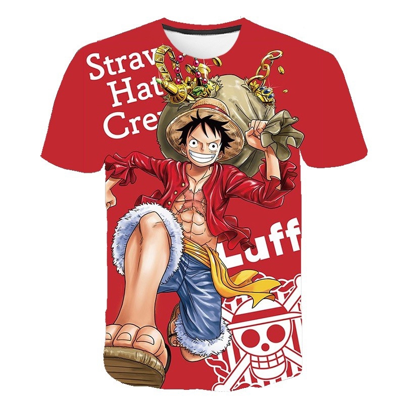 เสื้อยืดลําลอง คอกลม พิมพ์ลายการ์ตูนอนิเมะวันพีช ลูฟี่ ระบายอากาศ แฟชั่นฤดูร้อน สไตล์ญี่ปุ่น สําหรับเด็ก