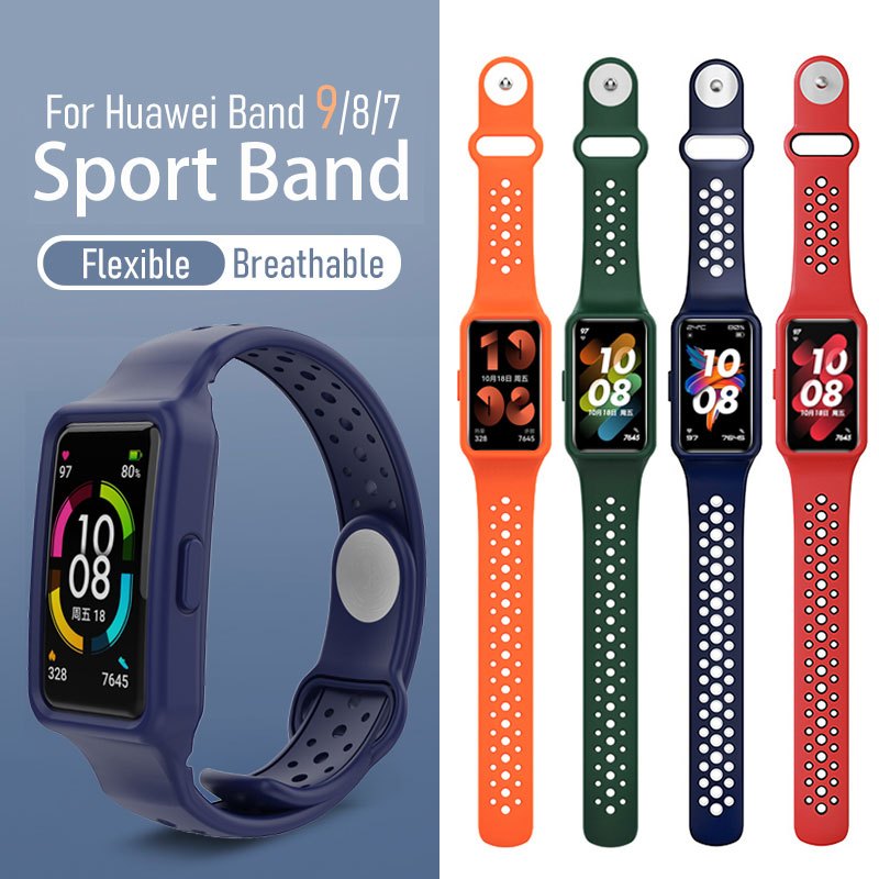 Breathable 2 in 1 สายซิลิโคนเหลวสําหรับ Huawei Band 9 NFC สําหรับ Huawei Band 8 7 6 เปลี ่ ยนสายรัดกีฬาพร ้ อมกรณีนาฬิกาสําหรับ Honor Band 6