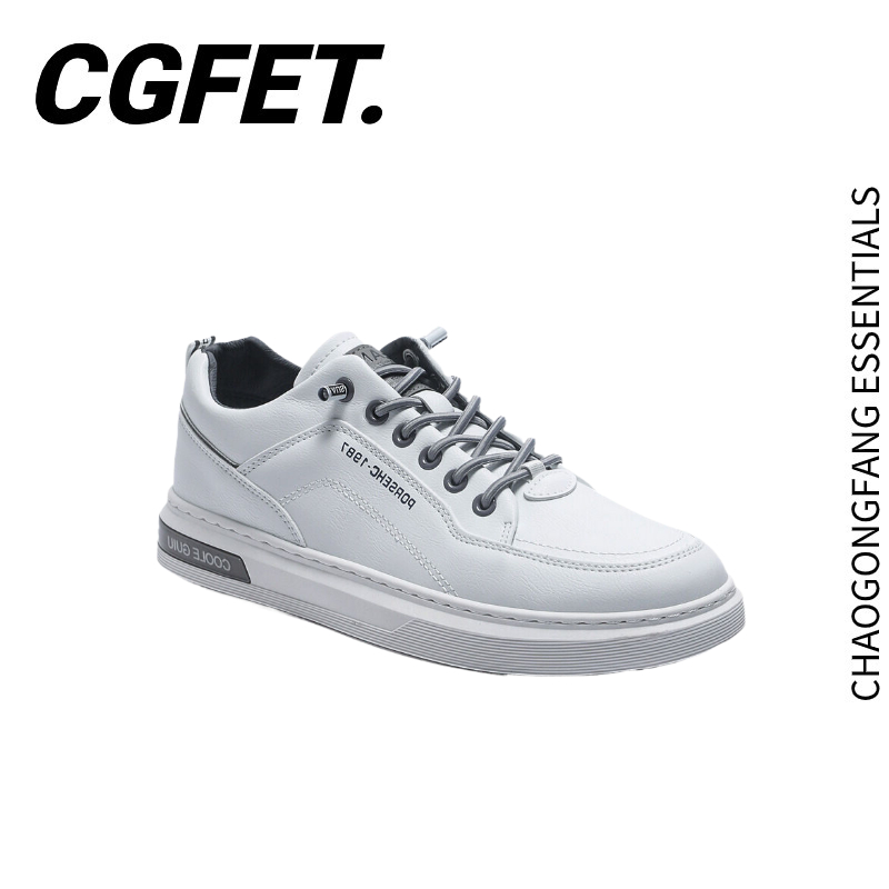 Cgfet รองเท้าผ้าใบลําลอง รองเท้าหนัง สีขาว สไตล์สปอร์ต สําหรับผู้ชาย