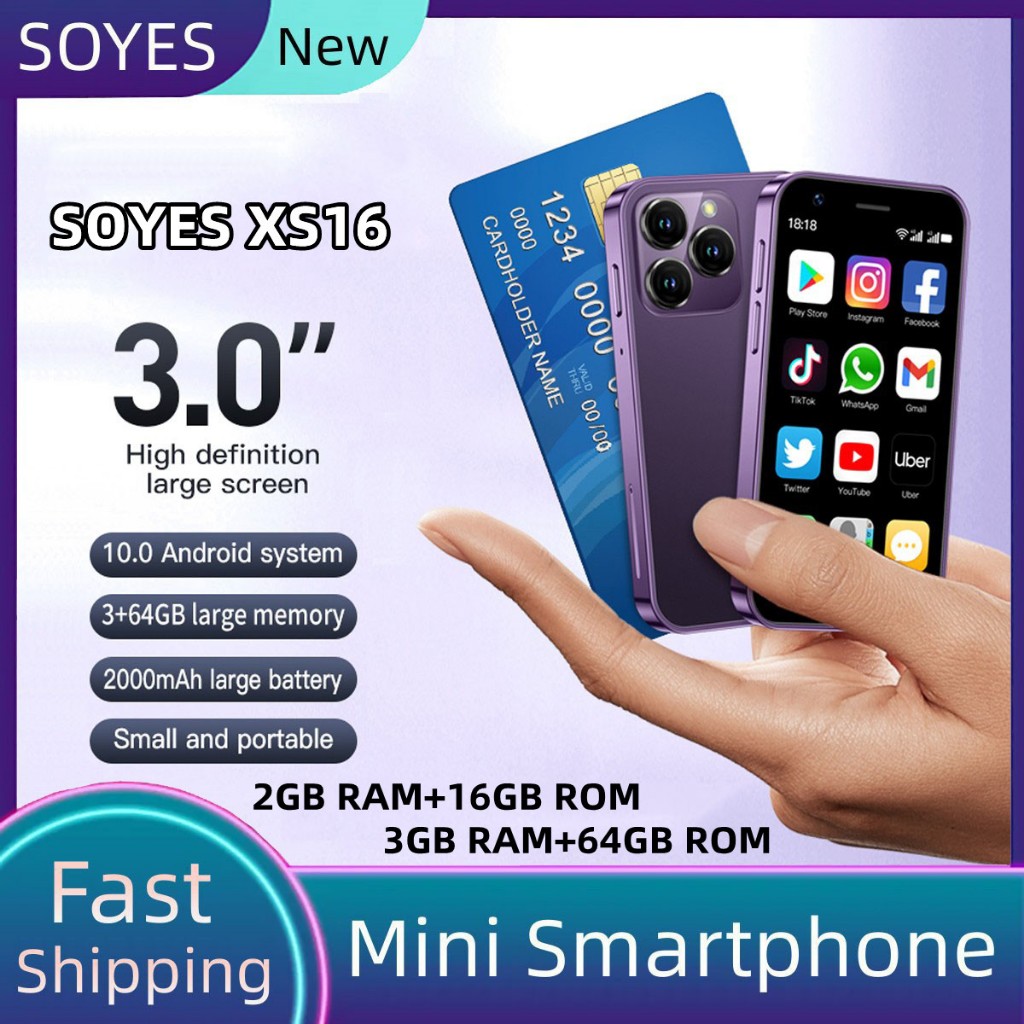 2024 ใหม่ SOYES XS16 Mini 4G สมาร์ทโฟน Quad Core 3.0 นิ้วหน้าจอ HD 3GB RAM 64GB ROM WIFI บลูทูธวิทยุ FM 2000mAh Dual SIM Android 10.0 โทรศัพท์มือถือ