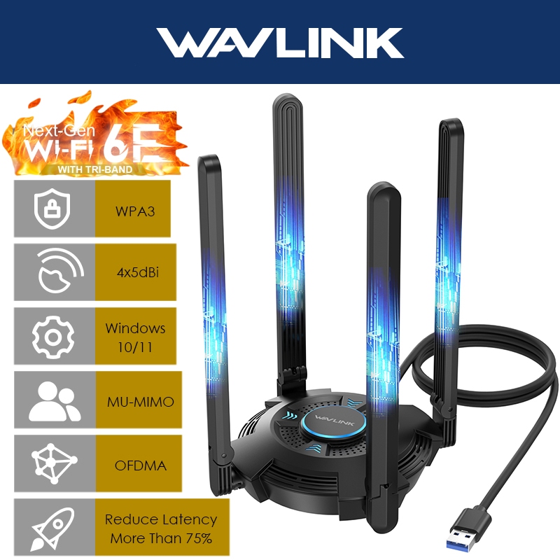 Wavlink AX5400 อะแดปเตอร์รับสัญญาณ WiFi USB ไร้สาย สําหรับ PC WiFi 6E