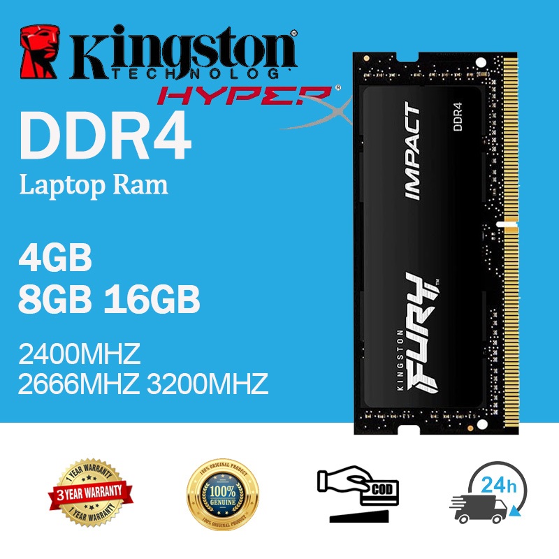 24 ชั่วโมง Kingston HyperX FURY DDR4 8GB 16GB RAM 2666MHz 3200MHz หน่วยความจําโน้ตบุ๊ก SODIMM 260pin LAPTOP RAM