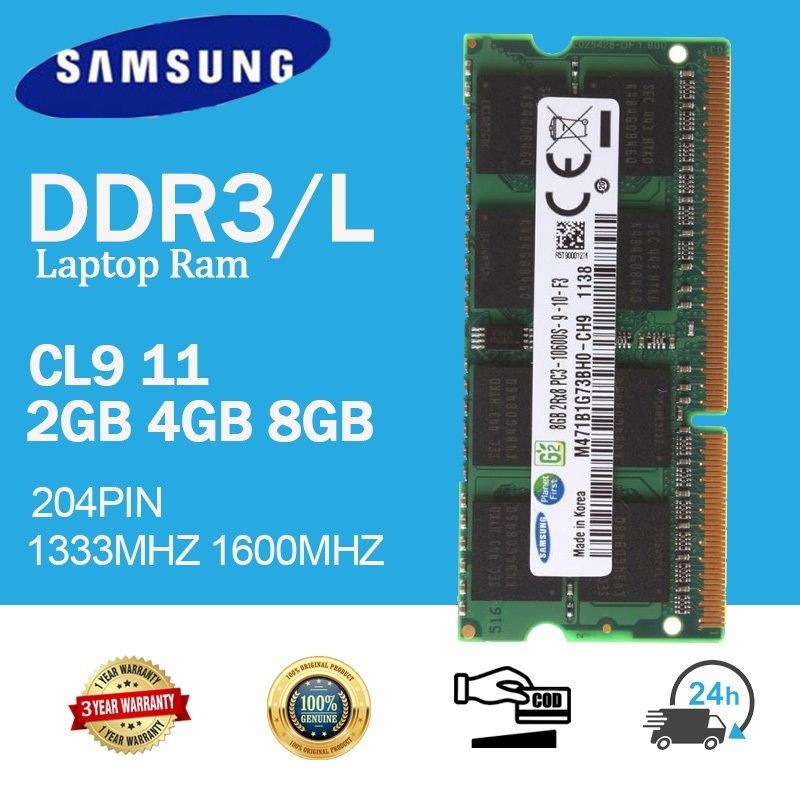 [24H SENT] Samsung 2GB 4GB 8GB RAM DDR3 1333MHZ 1600MHz DDR3L PC3 PC3L 10600S 12800S หน่วยความจําโน้ตบุ๊ก SODIMM 204Pin 1.35V 1.5V