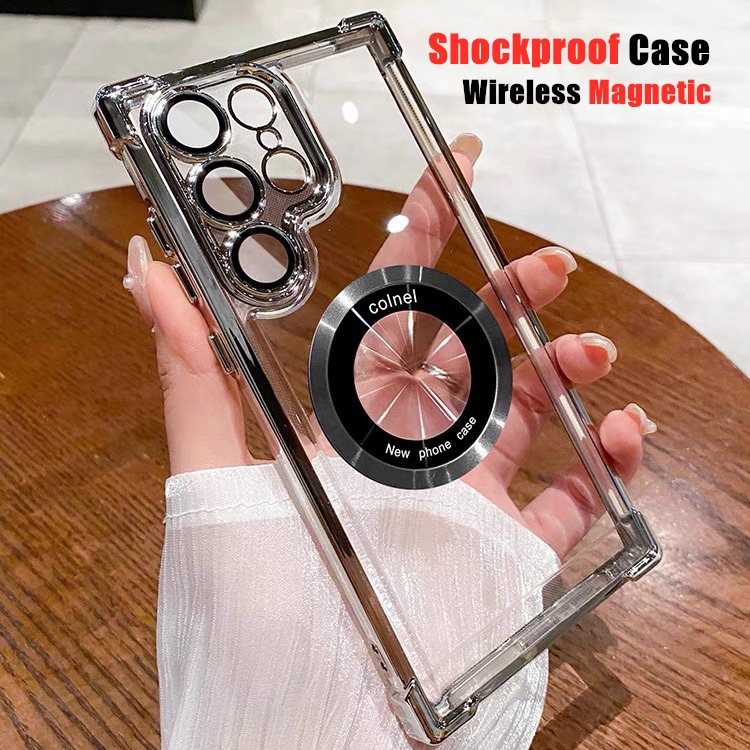 กันกระแทกไร้สาย Magnetic Clear Case สําหรับ Samsung Galaxy s25 Ultra S23 S24 Ultra S22 S23 FE s25 พร้อมป้องกันกล้อง Hard Clear ปลอก