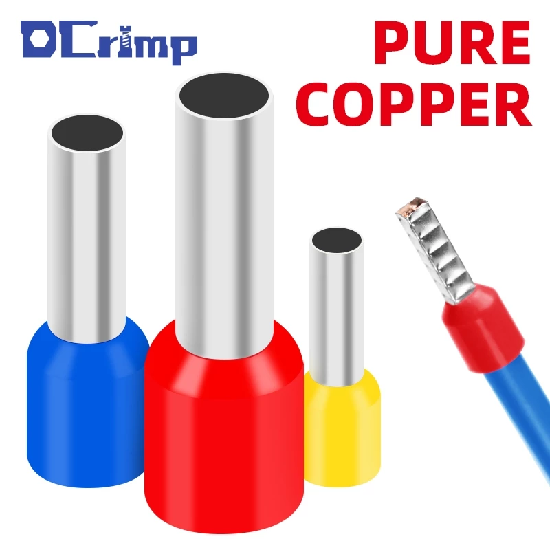 100PCS VE ยุโรปสายไฟ Terminal Pin หลอดสายไฟ E7508 E2508 E1008 E1508 ฉนวน Ferrules Connector บล็อกสายไฟ End Crimping